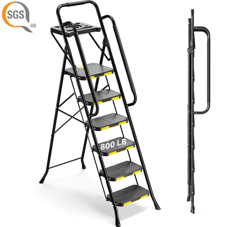 KK KINGRACK 6 Step Ladder, Metal Ladder with Tool Platform&Handrails, 800 lbs Capacity, Black