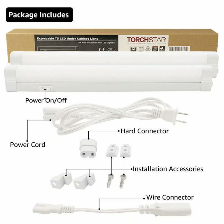 TORCHSTAR 8 Pack LED Closet Light, 16 Kitchen Under Cabinet Light, 8W  Linkable Closet Light, Plug-in Under Counter Light