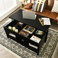 thumbnail image 2 of Giantex Lift Top Coffee Table, with Hidden Storage Compartment & 3 Open Shelves, Rectangular Cocktail Tea Table w/Solid Wood Legs for Living Room Reception Room, Black, 2 of 8