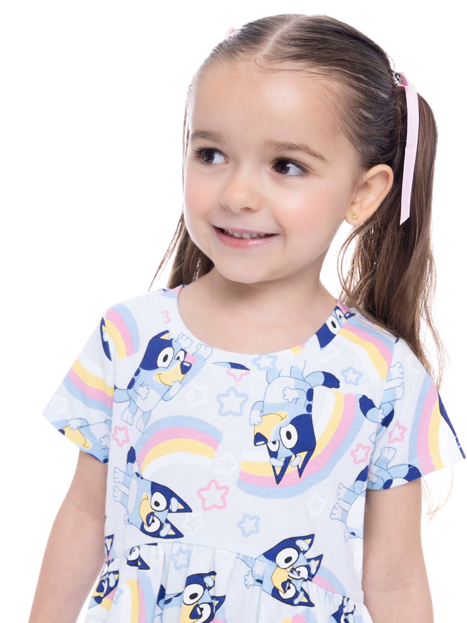 Bluey Toddler Girl Allover Print Dress with Short Sleeves, Sizes 12M-5T