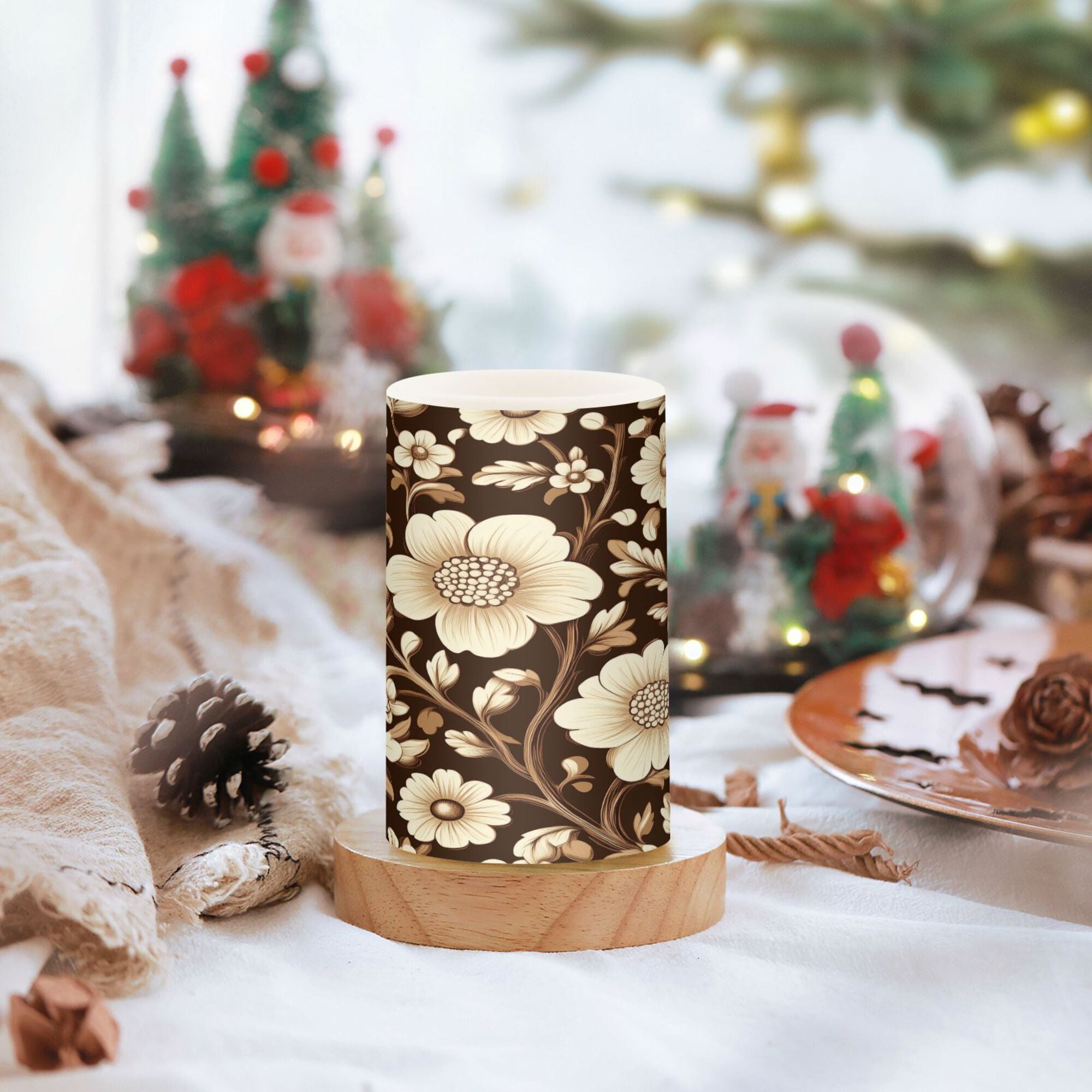 Yayeee Flameless Candles with Remote Flickering Battery Operated Multi Color Changing, Brown Floral