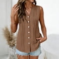 thumbnail image 3 of Women's Summer Cotton Linen Sleeveless Button Down Pleated Tank Tops Dressy Casual Work Blouses Brown XL, 3 of 4