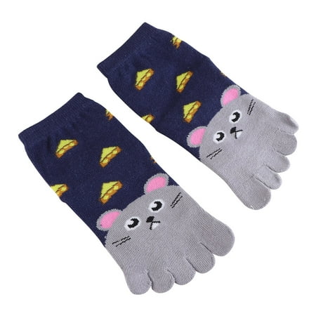 

1Pair Children s Cotton Five-toe Socks Boys and Girls Baby Four Seasons Tube Cartoon Embroidery Animal Little Mouse Eats Cheese Cotton Toe Socks for 3-7 Years Old (Dark Blue)