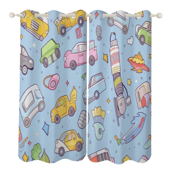 Blackout Curtains for Bedroom Excavator Fire Truck Racing Full Room Darkening Grommet Curtains for Living Room,Thermal Insulated Ombre Drapes
