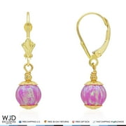 WJD EXCLUSIVES 14k Yellow Gold 7mm Pink Fire Opal Ball Dangle Drop Leverback Earrings