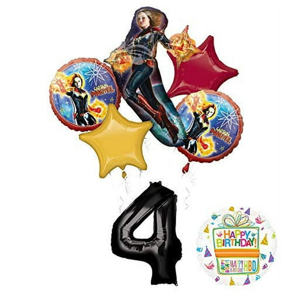 Captain Marvel Party Supplies 4th Birthday Balloon Bouquet Decorations