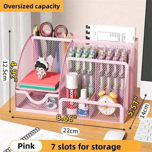 Desk Organizer Creative Metal Pen Holder Pencil File Storage Box 7 Grid Storage Container Office Access