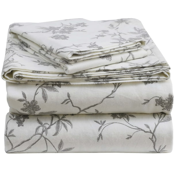 EnvioHome 160 GSM Cotton Flannel Sheet Set – Twin XL, Floral Toile