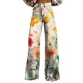 thumbnail image 2 of Women's Casual Pants Wide Leg Pants Woman High Waist Floral Patterned Pants Lightweight Loose Fit Casual Colorful Trouser Imitation Jeans,Beige Women's Casual Pants XXXL, 2 of 4