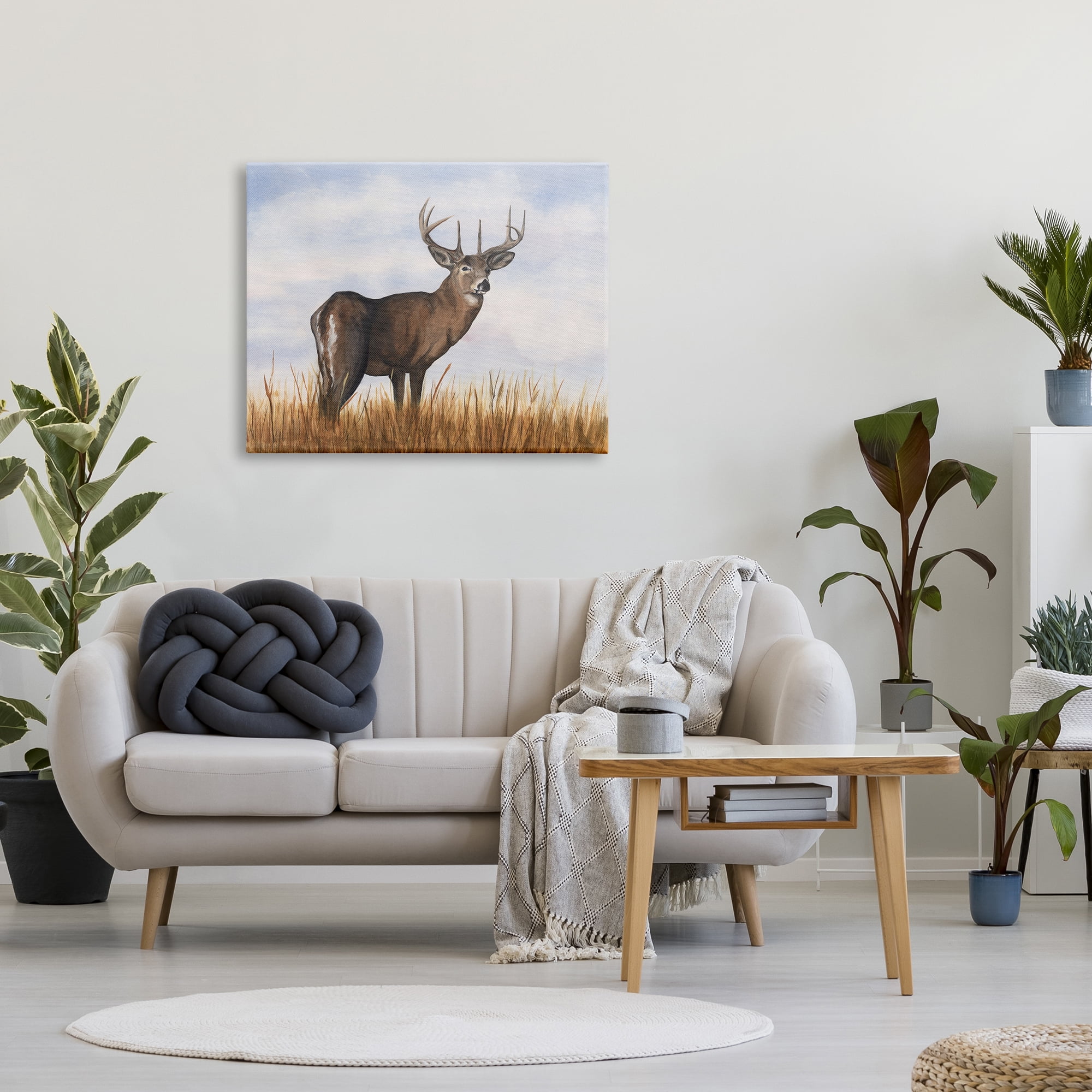 Stupell Industries Deer in Cloudy Landscape Animals & Insects Painting Gallery Wrapped Canvas Art Print Wall Art, 40 x 30