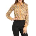 thumbnail image 1 of Camisa de trabajo de manga larga con botones y contraste floral para mujer Allegra K, color amarillo L, 1 of 6