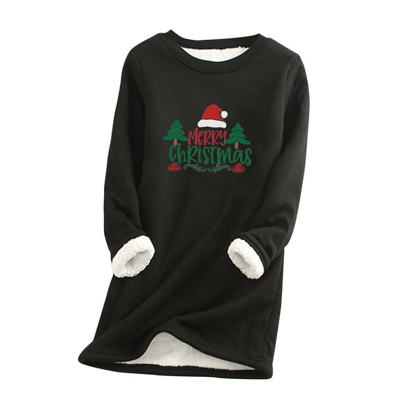 Tbopshirt Womens Hoodless Sweatshirts,Plus Size Essential Crewneck Sweatshirts Christmas Women's Round Neck Pocket Thickened Plush Warm Long Sleeve Tops