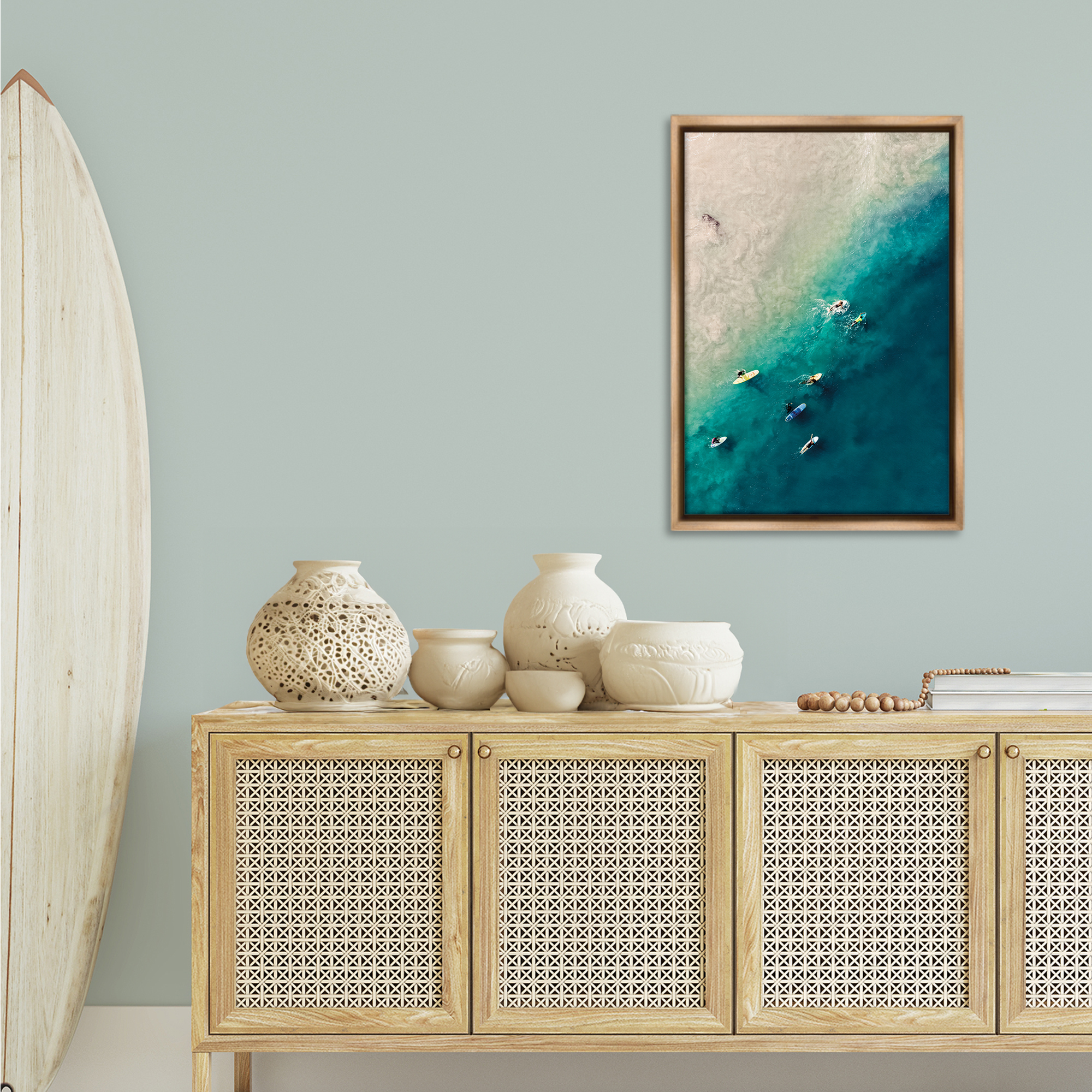 Stupell Industries Surfers on Vivid Shore Nautical & Beach Photography Brown Floater Framed Canvas Art Print Wall Art, 21 x 31