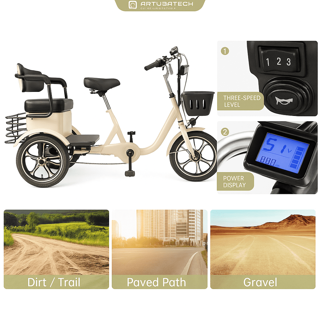 Triker Electric Bike, 400W Folding Trike Ebike, 3 Wheel Electric Bicycle, Up to 34 Miles, 16 Tire Tricycle for Adults, White