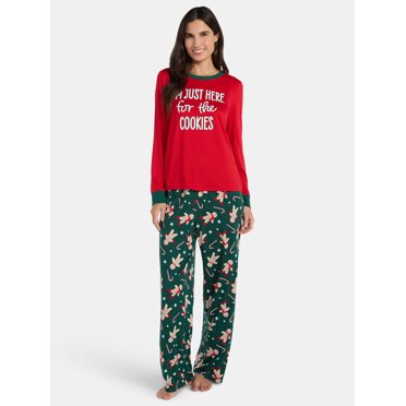 Holiday Time Women's Matching Family Pajamas Gingerbread Cookie Top and Pants Set, 2-Piece, Sizes S-3X