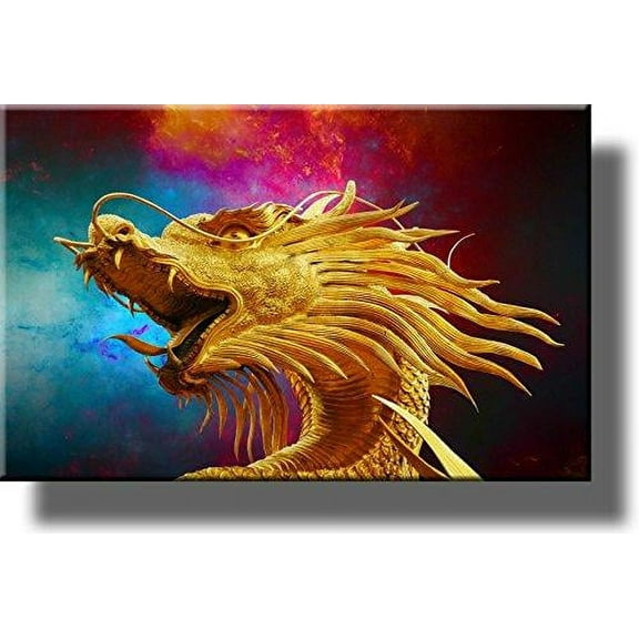 Golden Dragon Picture on Stretched Canvas, Wall Art Décor, Ready to Hang!
