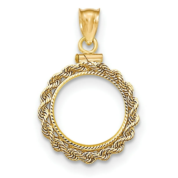 IceCarats 14k Yellow Gold Hand Made Rope Screw Top 1/20p Bezel Necklace Pendant Charm Coin
