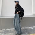 thumbnail image 4 of Spring Autumn Trousers y2k baggy jeans for men Wide leg Pants Pockets Elastic Waist Streetwear Loose comfortable Pants, 4 of 4