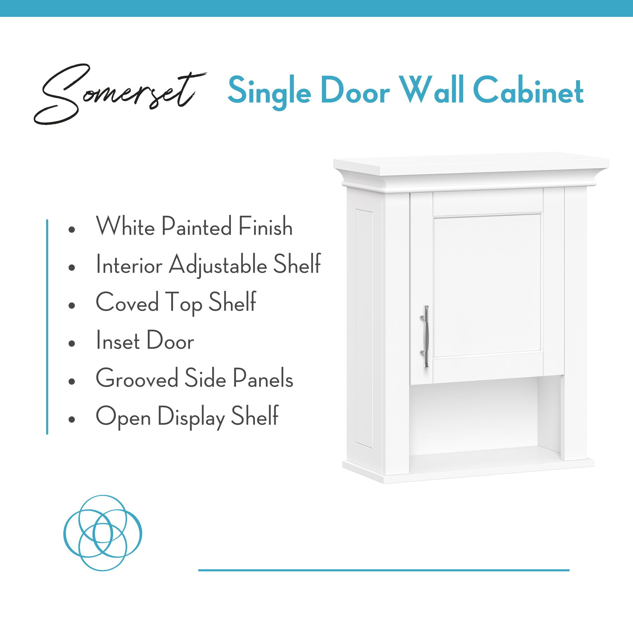 RiverRidge Somerset 1-Door Bathroom Medicine Cabinet Laundry Wall Storage Shelf - White