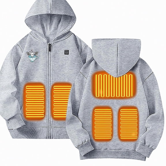DJDLJWCJ Boys Heated Hood Jacket USB Charging Heated Jacket Casual Printed Winter Warm Coat Gray Size 5T