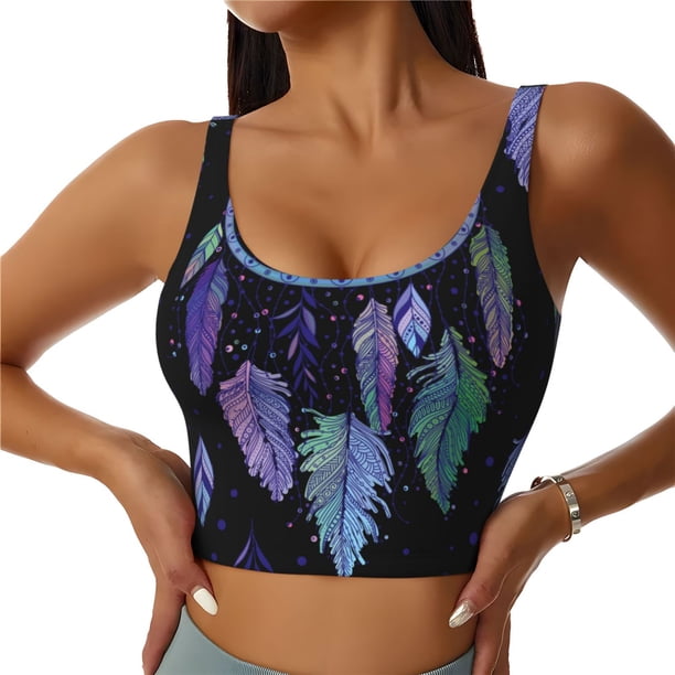 Balery Dreamcatcher With Colorful Feathers Sujetadores deportivos con espalda cruzada para mujer, acolchados, sin costuras, de alto impacto, ideales para yoga, gimnasio, entrenamiento y fitness.-