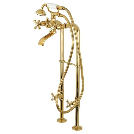 Kingston Brass CCK266K2 Kingston Freestanding Tub Faucet with Supply Line and Stop Valve, Polished Brass