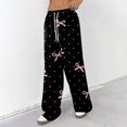 thumbnail image 4 of Hearthz Women Pajamas Pants Drawstring Wide Leg Valentine's Day Bowknot Woman Lounge Pants Baggy Soft Comfy Lightweight Womens Sleep Pants, 4 of 6