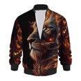 thumbnail image 3 of VNKIDY Men's Coat Autumn Winter Lion Print Bomber Jacket Long Sleeve Zipper Crewneck Coat For Casual Daily Streetwear Activities Soft Outerwear, 3 of 8