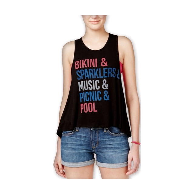 Hybrid Womens Americana Zip Racerback Tank Top, Black, Juniors, Medium