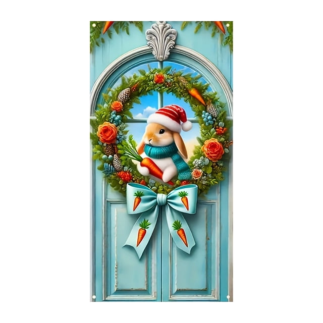 YWIYIUD 1PC Happy Easter Door Cover Easter Decorations, 71x35 Inch Easter Rabbit Eggs Door Banner Welcome Easter Banner Spring Theme Rabbit Door for Front Door Wall Indoor Outdoor Home Decor