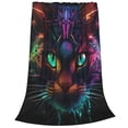 thumbnail image 2 of Honeii Futuristic Cat Warrior Print Fleece Blanket - Throw Blanket for Bed, Sofa, Couch, Camping, and Travel , Microplush Ultra Soft Warm Blanket-60"x50", 2 of 7