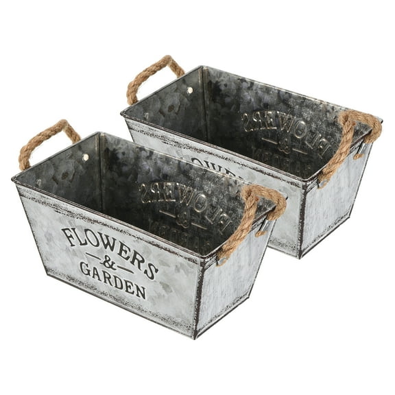 Uxcell 8"x4.5" Square Metal Bucket with Rope Handles Flowerpot Planter Container, 2 Pack