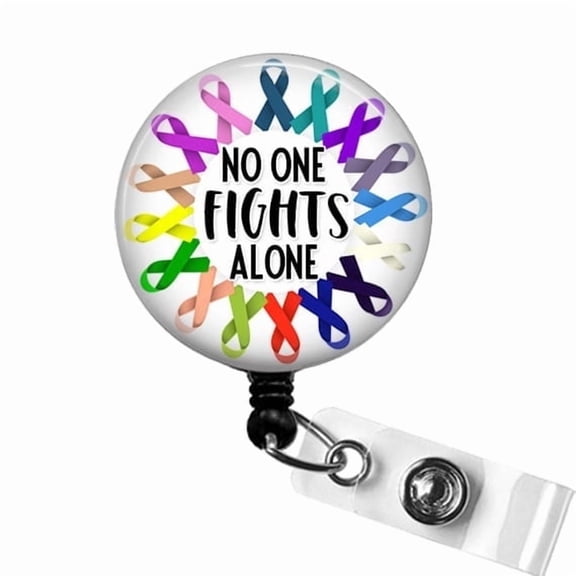 All Cancer Awareness Badge Reel – No One Fights Alone Ribbon ID Holder for Oncology Nurses