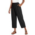 thumbnail image 4 of LEKWK Linen Crop Pants for Women Elastic Waist Casual Wide Leg Pants Loose Fit Solid Comfy Palazzo Bottoms with Pockets Fashion Beach Vacation Outfits, 4 of 7