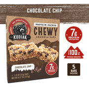 Kodiak Chocolate Chip Chewy Protein Granola Bars, 1.23 oz, 5 Count Cardboard Box