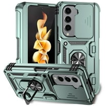 for Galaxy Z Fold 5 Case, Soft TPU & Hard PC Anti-scratch Sliding Cover Full Protection Ring Stand Rotating Kickstand Holder Magnetic Shockproof Phone Case Cover for Samsung Z Fold 5 5G, Darkgreen