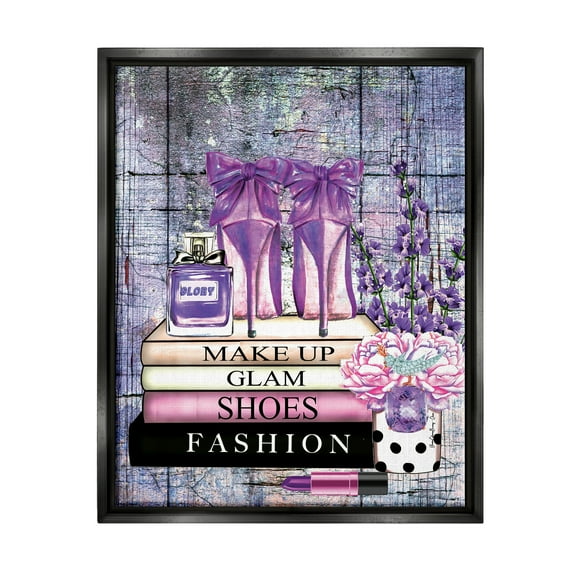 Stupell Industries Modern Purple Fashion Books Beauty & Fashion Painting Black Floater Framed Art Print Wall Art, 17 x 21