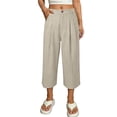 thumbnail image 5 of ZHYou No BoundarieWide Leg Capri Pants for Women High Waisted Linen Blend Pleated Button Closure Loose Fit Flowy Casual Summer Trousers Beige Size L, 5 of 5
