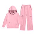 thumbnail image 7 of Glisme Girls Outfit Set Solid Color Long Sleeve Hooded Tees With Pocket Pants Set Cozy Soft Girls Outfit Size 11-12 Years Pink, 7 of 7