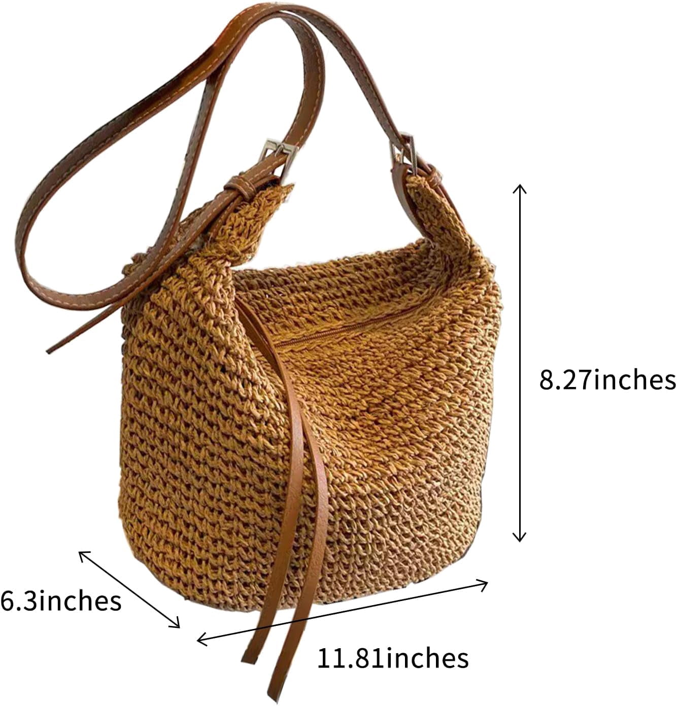 Gets Handwoven Round Rattan Bag Straw Crossbody Shoulder Bag for Women Bohemian Straw Tote Bag Beach Carrying Handbag