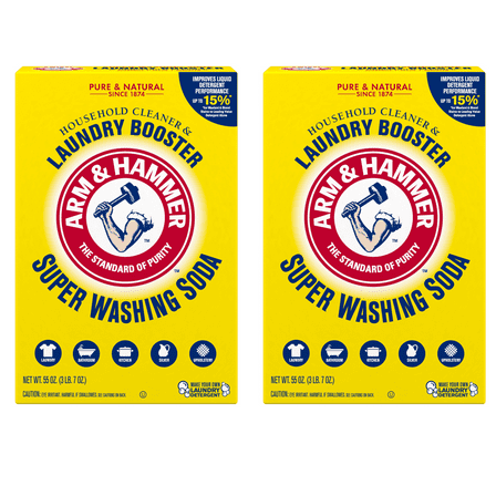 (2 Pack)ARM & HAMMER Super Washing Soda Laundry Booster and Household All Purpose Cleaner Powder, 55 oz Box