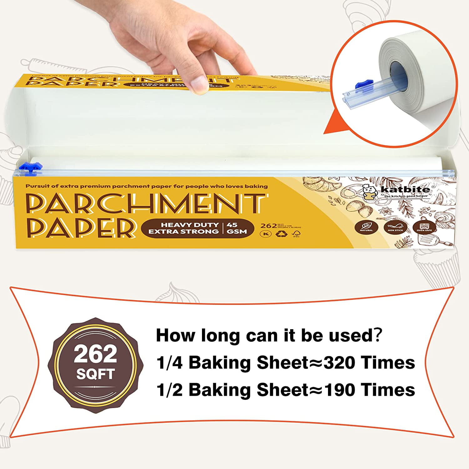 Parchment Paper Roll For Baking 12 Inch X 164 Ft Roll,Greaseproof,Non-Stick,Easy  To Cut,For Cooking,Roasting