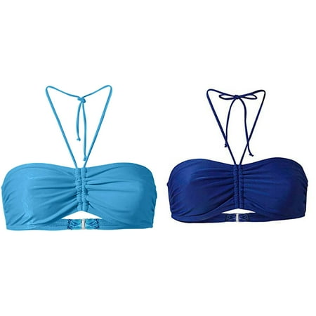 (2-Pack) 2025 New Women s Summer Mix & Romper Swimsuits for Women Match Plain Bikini Bandeau s Board Shorts Set Top Swimwear Beachwear
