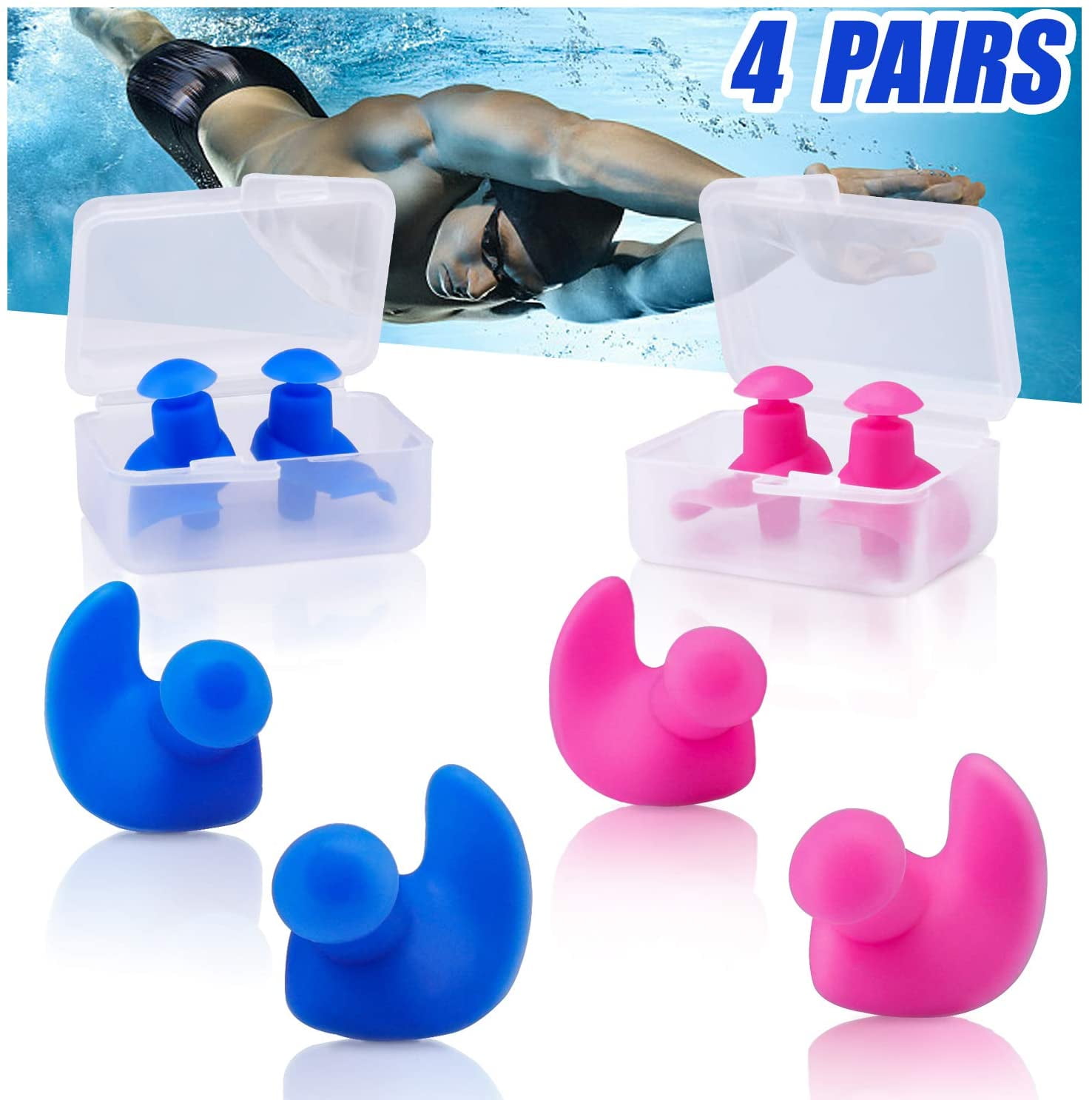 Soft Silicone Waterproof Swim Shower Ear Plugs For Swimmers Adult Kids Children 
