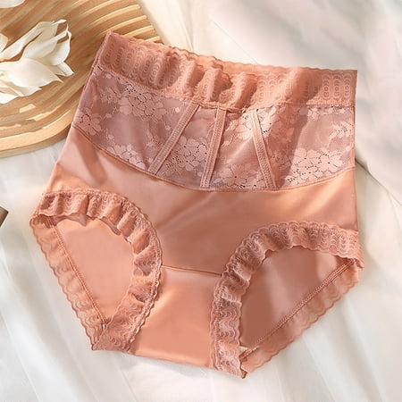 GENGING Panties for Women Ladies  Mid High Waisted Lace Sexy Roll Back Clearance Items Hip Lifting And Abdominal Tightening Ice Silk Satin Seamless Underwear For Ladies