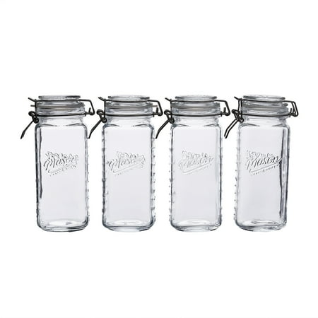 - Mason Craft and More, Square Glass 22 Ounce Mini Clamp Jar, Set of 4