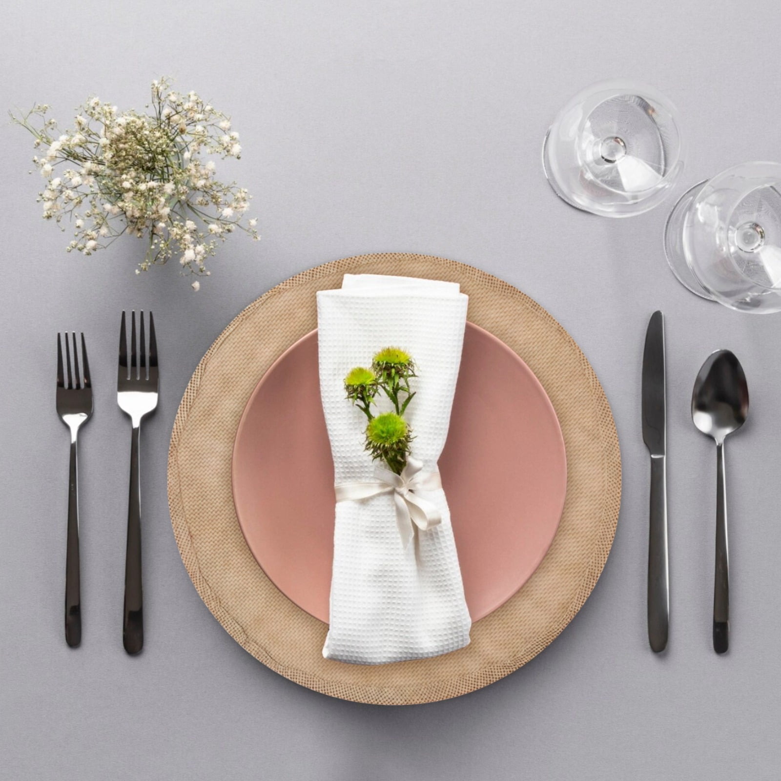 30 PCS Round Burlap Placemats, 12 in Natural Jute Table Mats for Rustic Wedding Decor, Farmhouse Dining Setup, Picnic Events, Kitchen Table Settings, Reusable Charger Plate Mats