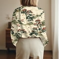 thumbnail image 5 of WTOBBY Floral Design Women's Button Down Long Sleeve Shirt, Classic Collar Casual Top, Comfortable Blouse for Work and Weekend, Seasonal Transition Piece,Beige L, 5 of 6