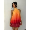 thumbnail image 6 of Purple Ombre Halter Neck Tiered Chiffon Backless Mini Dress For Women, 6 of 7