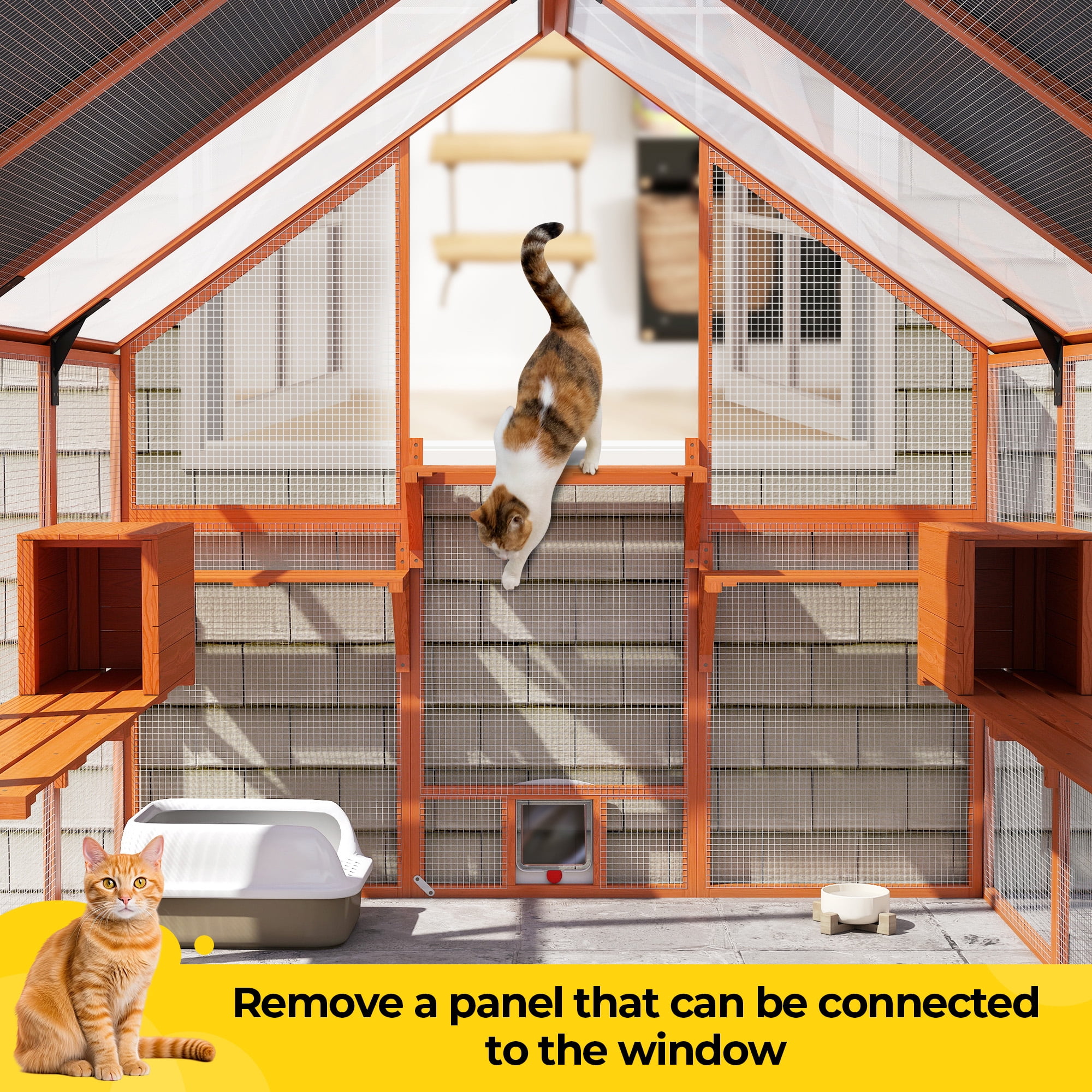 COZIWOW 53.4ft² Outdoor Cat Enclosure Wooden Catio for Multiple Cats with Platforms Walk-in Door